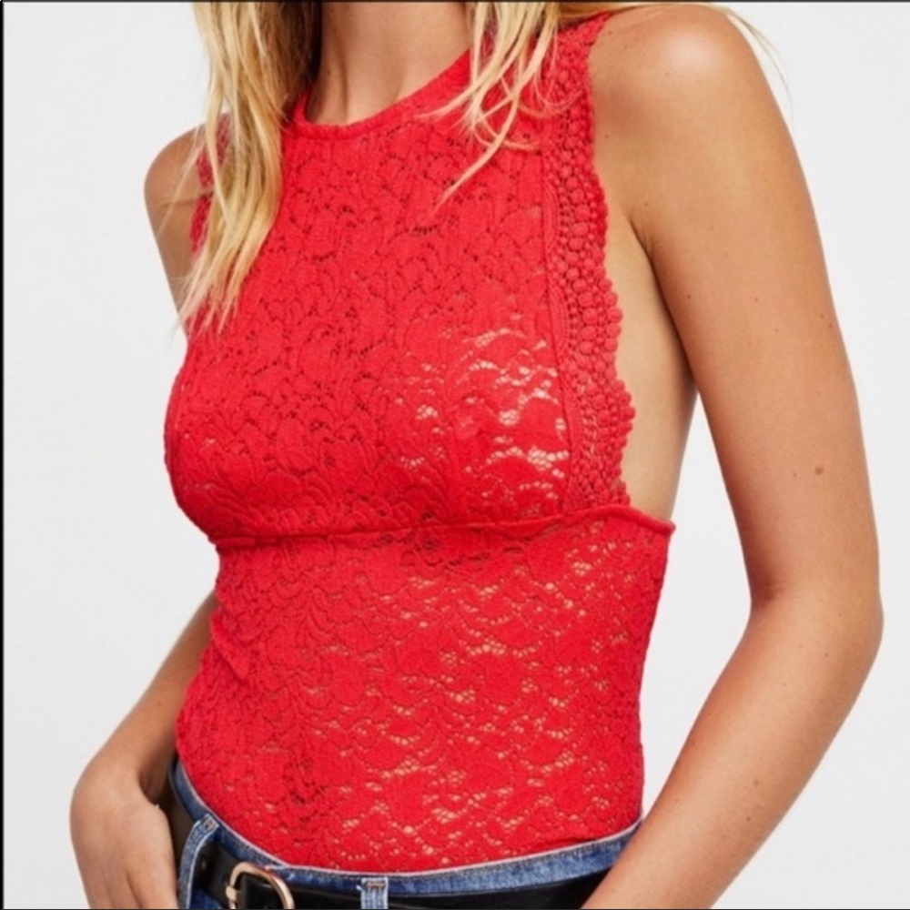 Intimately Free People Red Lace Top